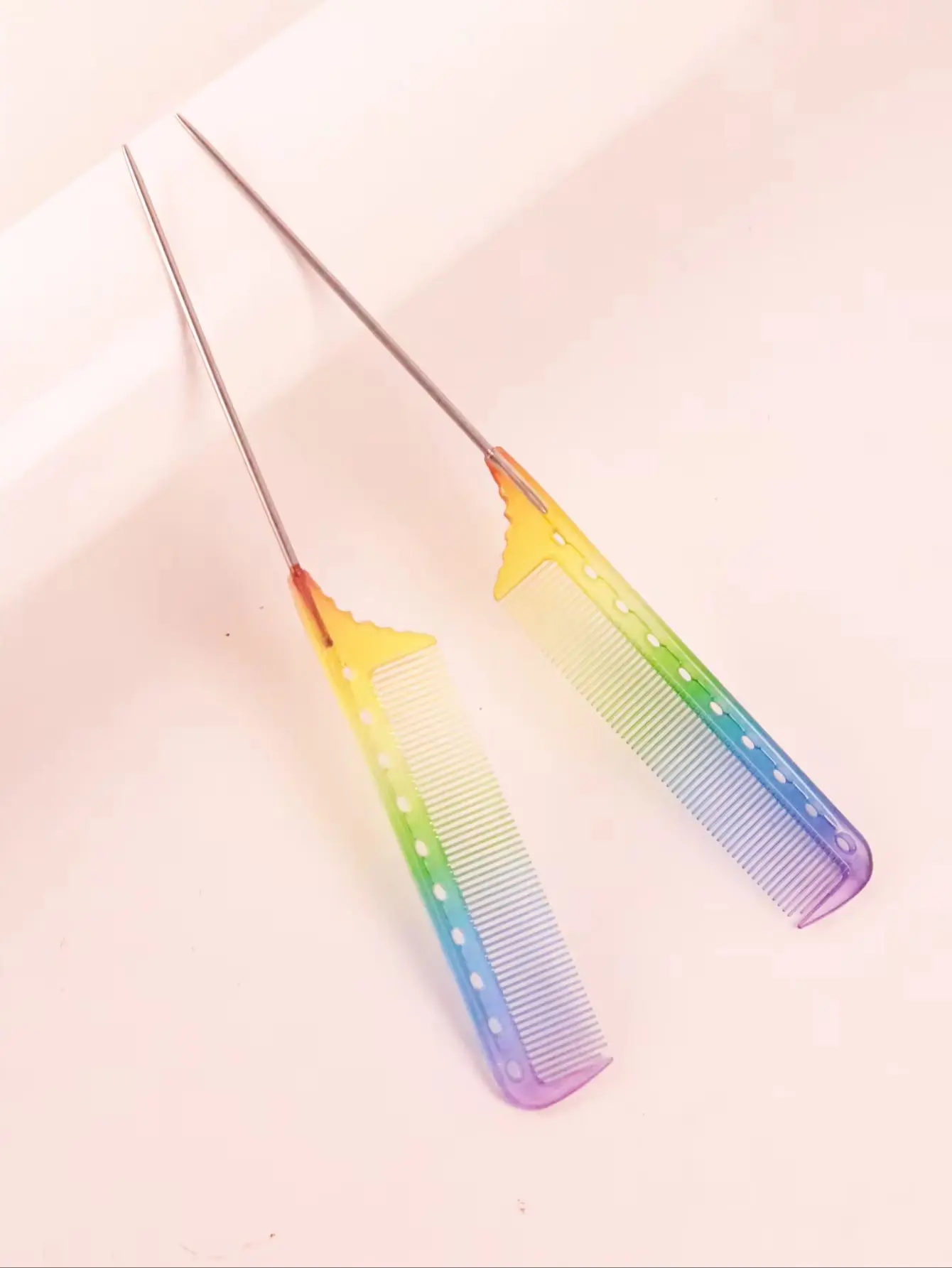 Salon Hair Tools - With Rainbow Pattern, Stainless Steel Pointed Tail Comb, Seamless Styling Clip, Special for Real Hair Wigs