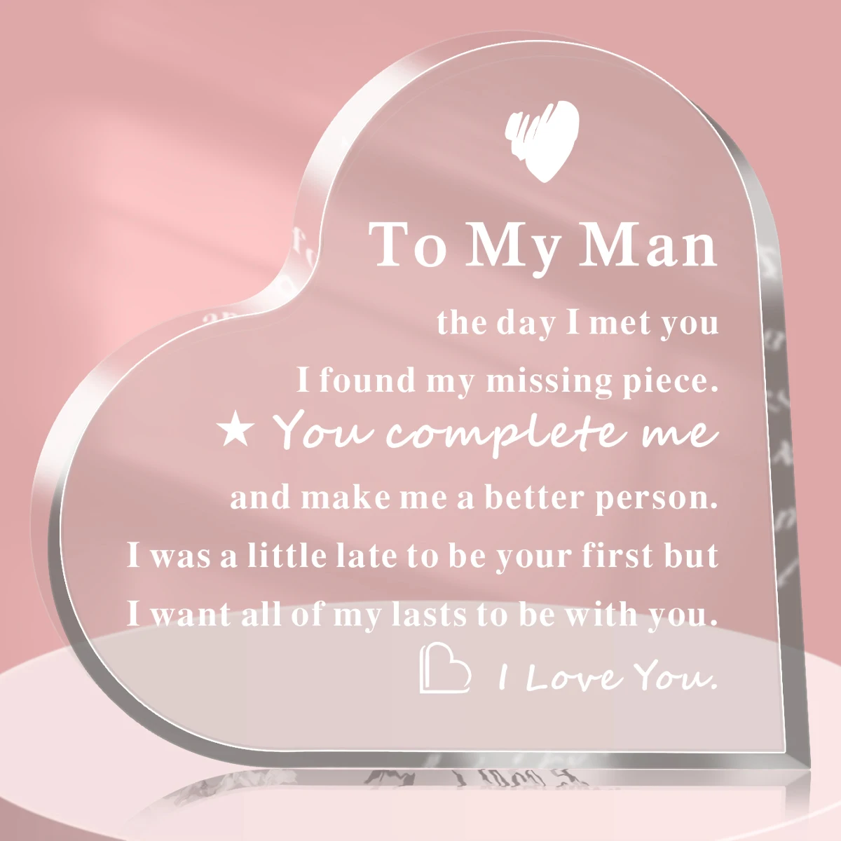 1PC To My Man Gift,Acrylic Transparent Heart Shaped Birthday Gifts For Husband,Boyfriend,Valentine\'s Day Gift Anniversary Plaque