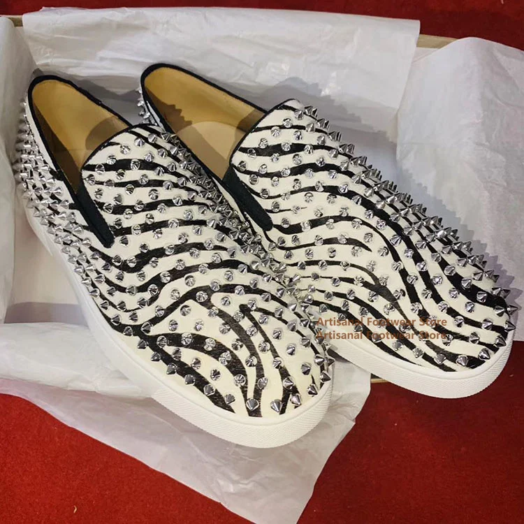 

Rivets Slip On Loafers Designer Men's Shoes Thick-Soled Low Cut Leather Casual Shoes Trendy Luxurious Handmade Men's Shoes