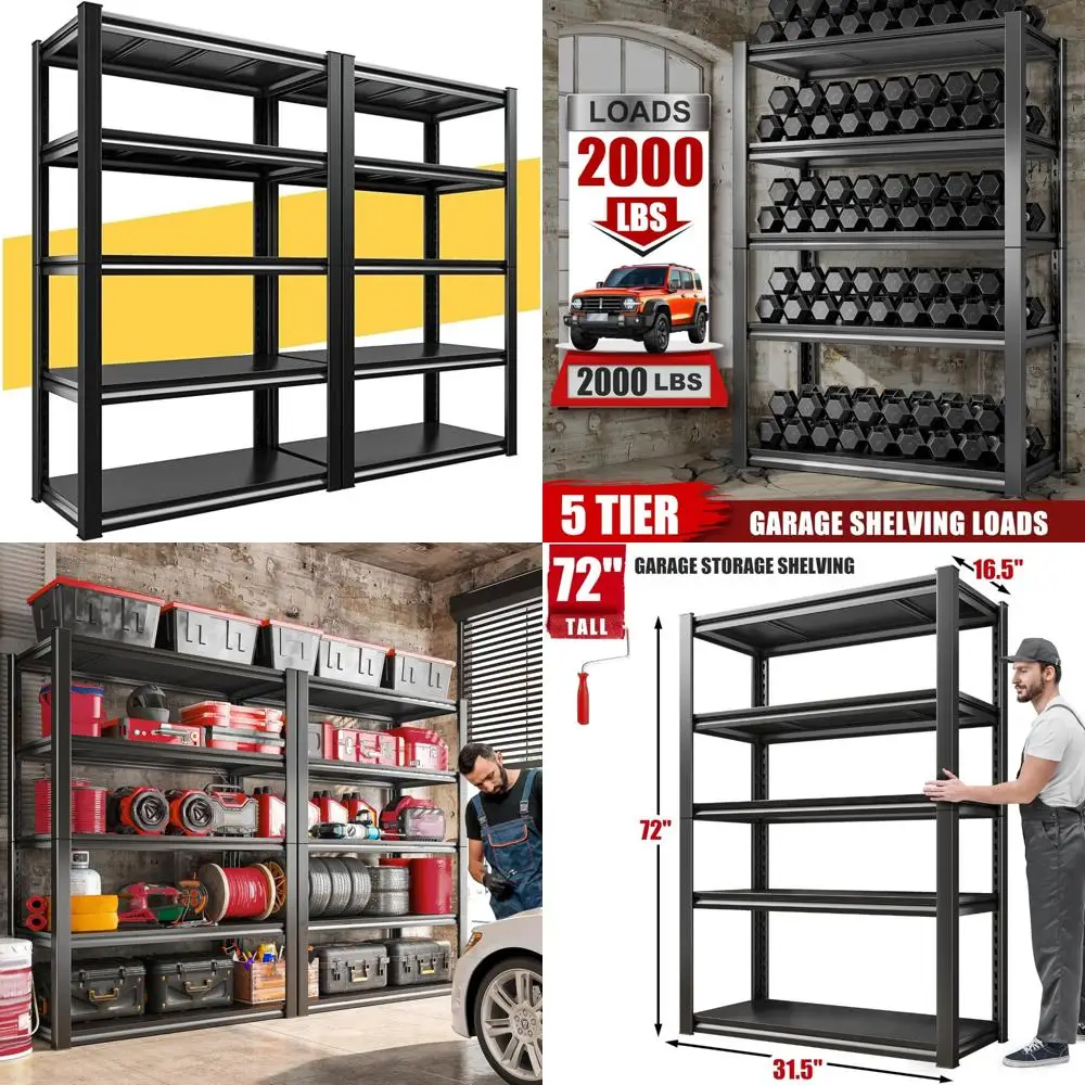 

Сверхмощные 5-ярусные регулируемые металлические стеллажи для гаража и подвала, поддерживающие до 2000 фунтов