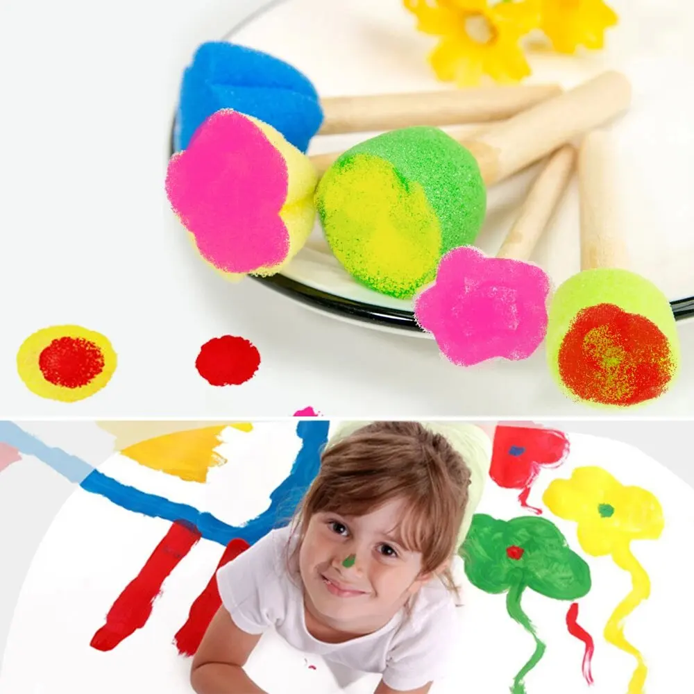 5Pcs/Lot Creative Sponge Brush Children Art DIY Painting Tools Baby Funny Colorful Flower Pattern Drawing Toys Gift