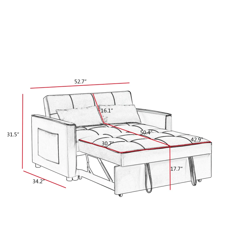 Grey Velvet Sofa Bed Easy to assemble Soft and comfortable for indoor living room furniture