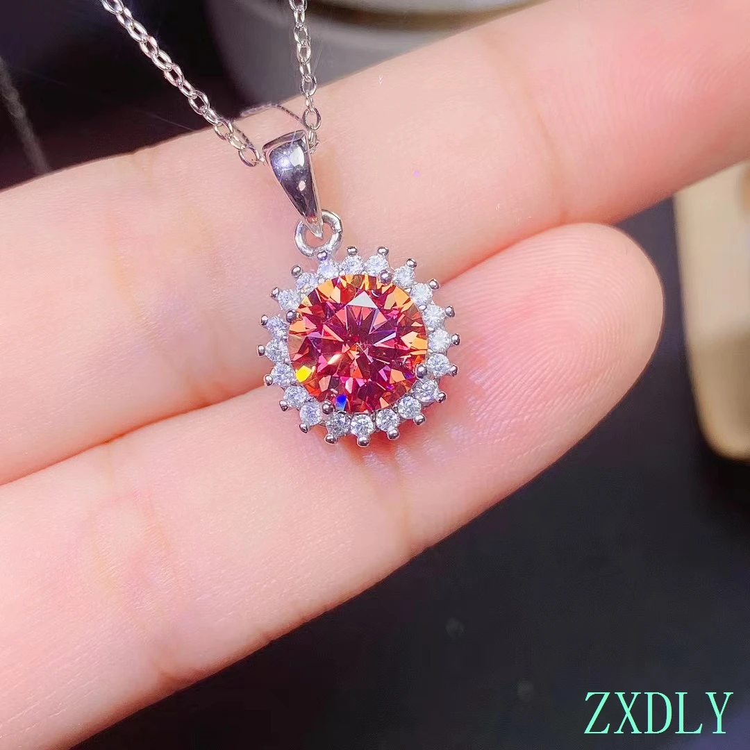 

New Women Necklace Shiny Watermelon Red Moissanite for Girl Pendant real 925 sterling silver birthday 2ct Gemstone Good Gift