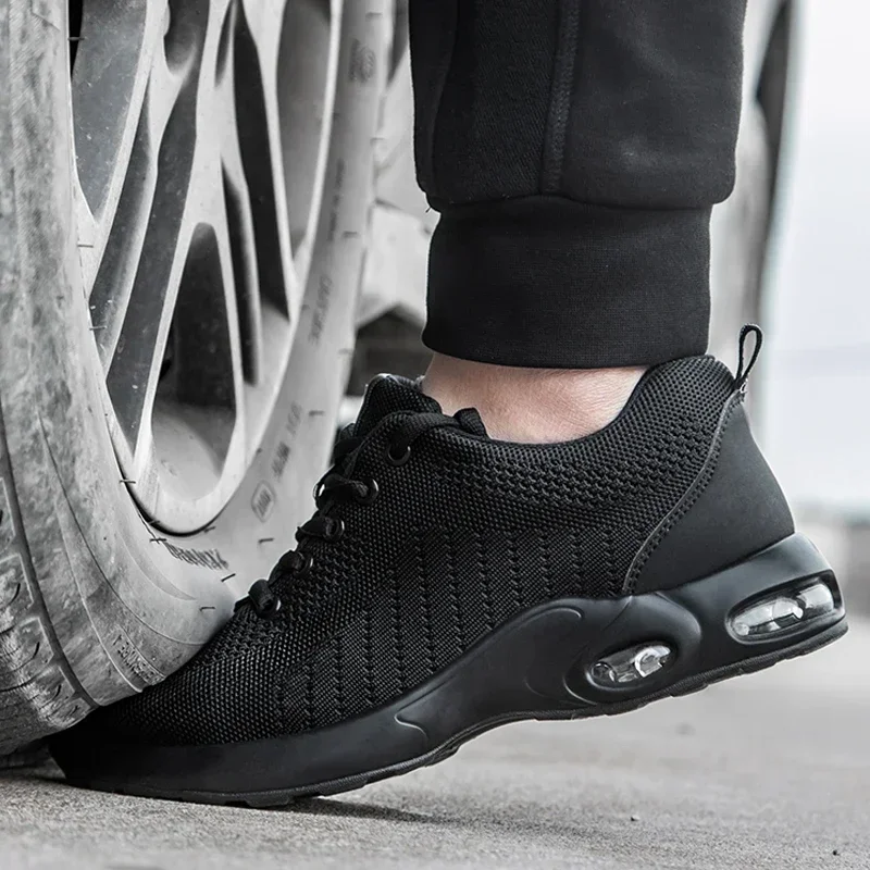 أحذية أمان رجالية وسادة هوائية أحذية عمل رجالية خفيفة الوزن قابلة للتنفس مع حماية أحذية بمقدمة فولاذية مضادة للثقب