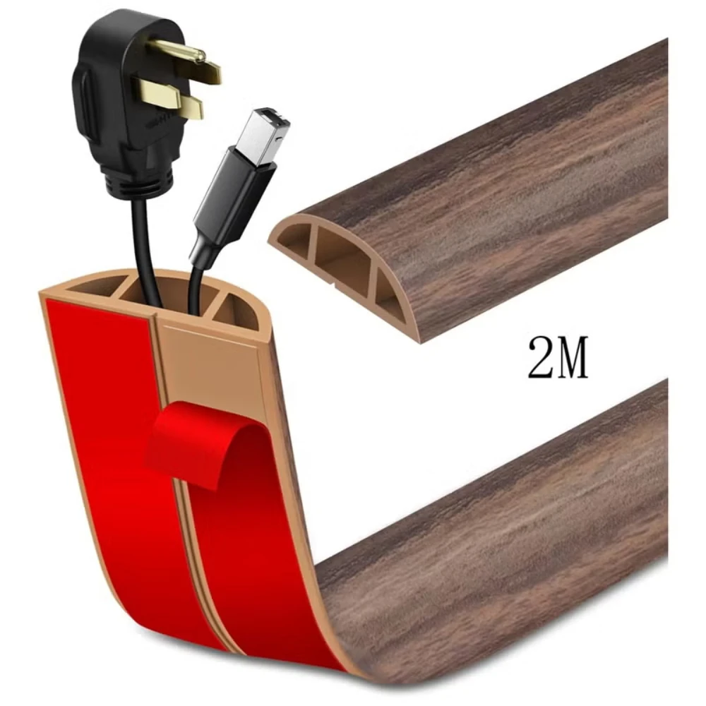 1pcs 2m Self Adhesive Floor Cord Cover Anti-Trip Cable Hider Extension Cord Protector Wire Management