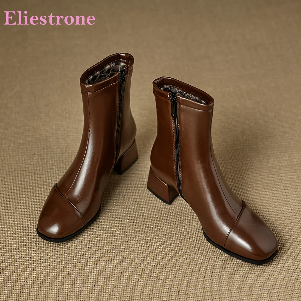 

2025 Новые зимние удобные коричнево-бежевые женские ботинки челси на среднем блочном каблуке, женская обувь для вечеринок, большие размеры 10, 32, 42, 46