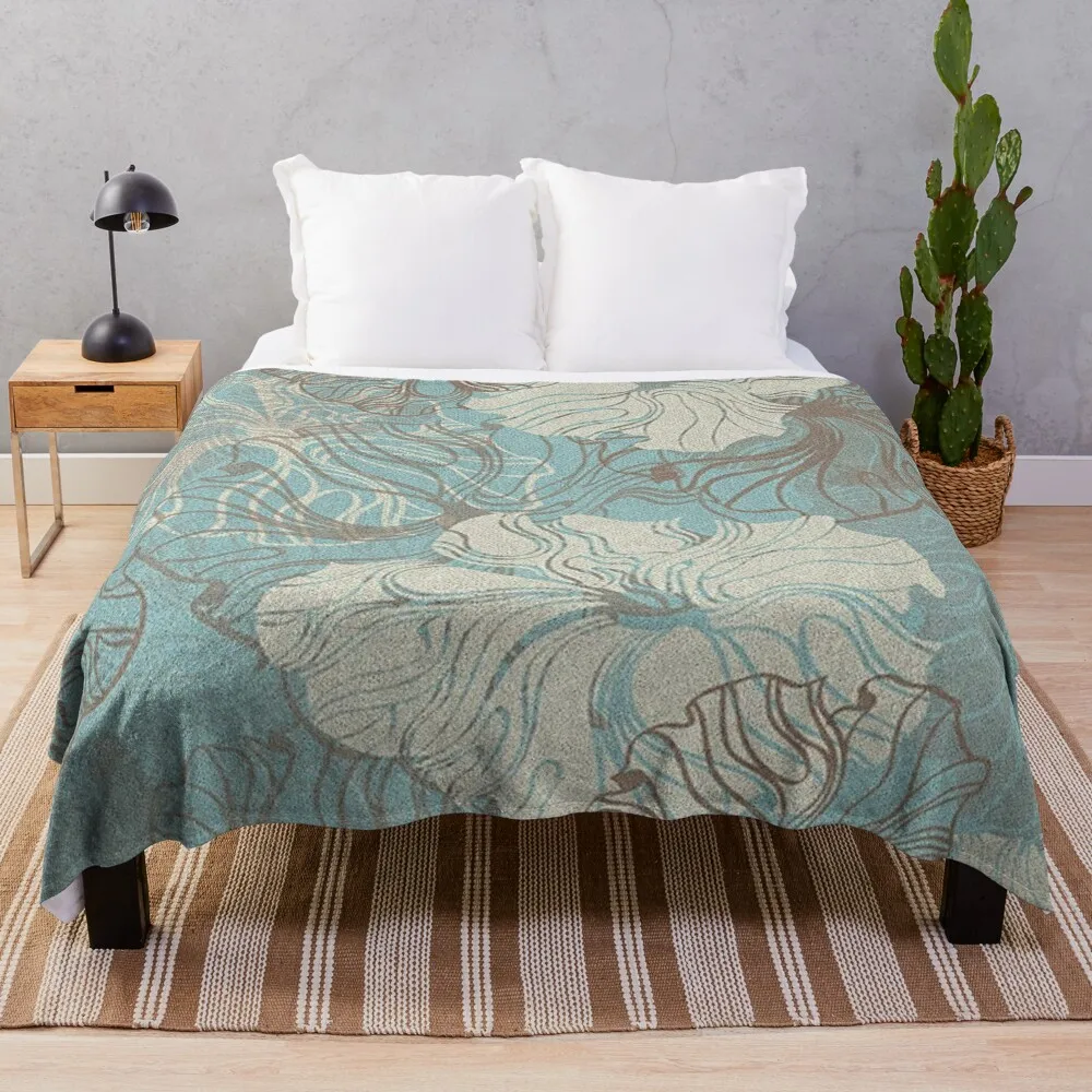 Modern Floral Blue Throw Blanket blankets and throws Decoratives Blankets