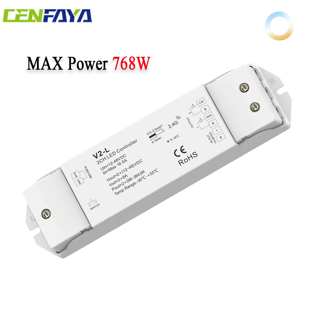 Dual Color LED Controller High Power 384W CCT Dimmer DC 12V 24V 2CH*8A With Push Switch Dimming Fade 3S Mode For CCT LED Strip