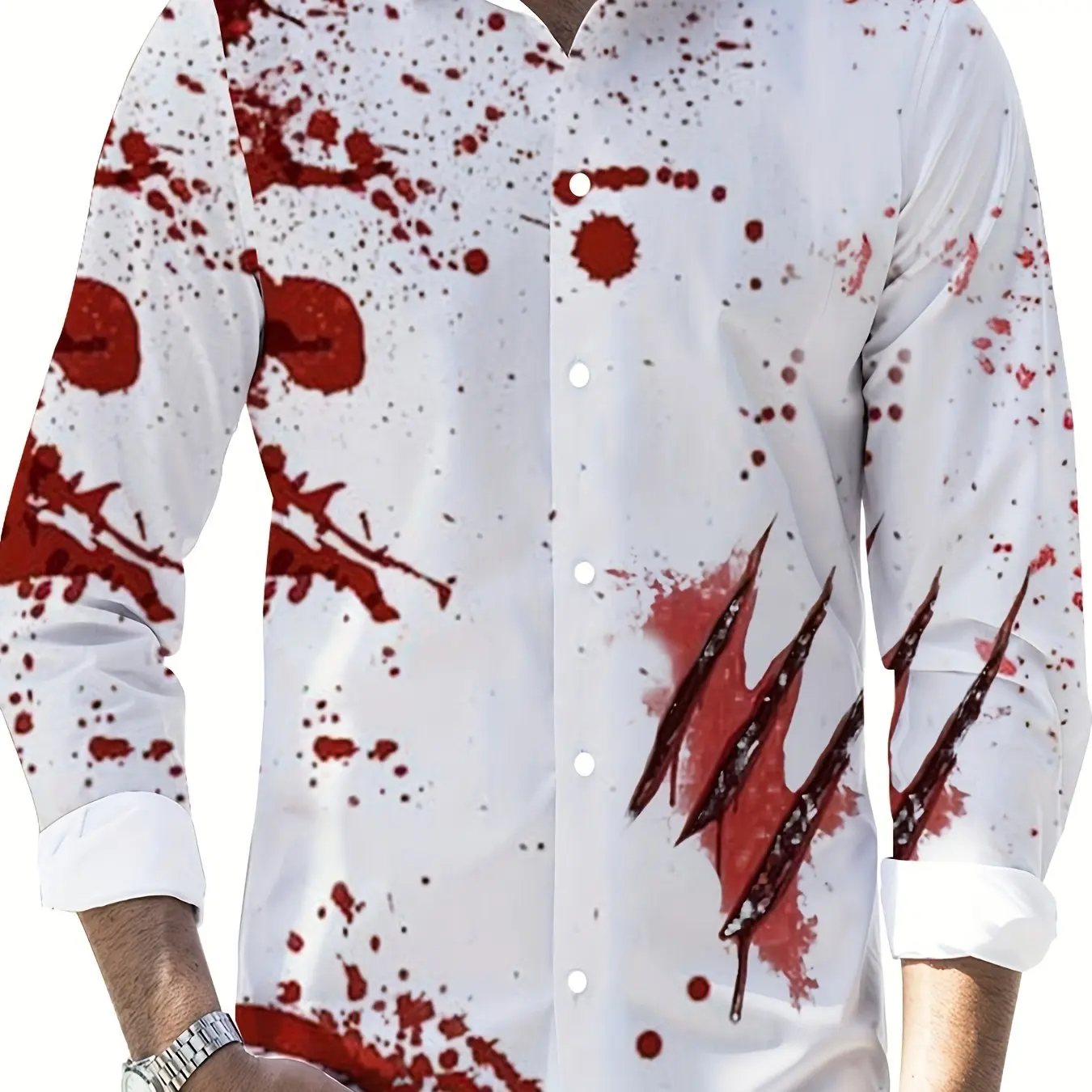 2024 Fashion Trend Street Fashion Shirt 3D Printing Halloween Pumpkin Blood Pattern Print Long Sleeve Lapel Shirt Casual