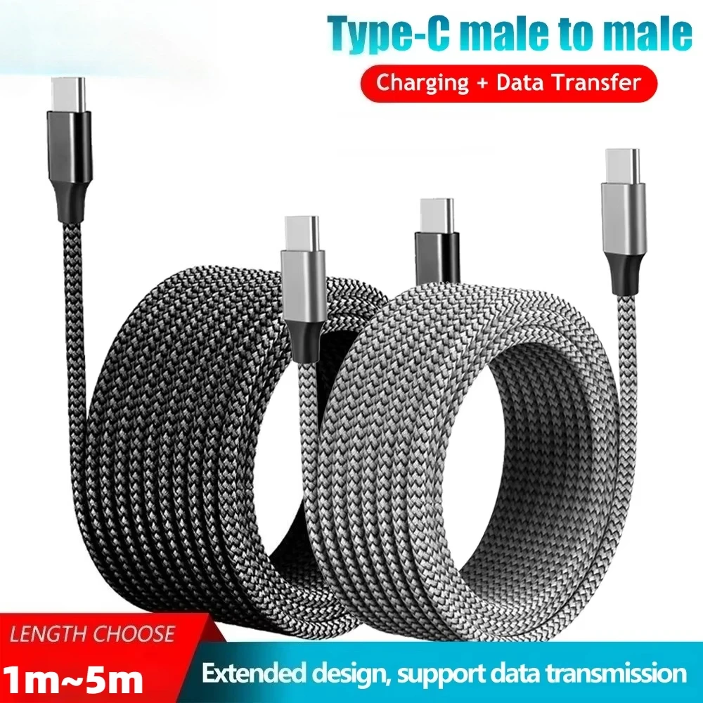 1M 2M 3M 5M 60W Dual Type C To Type C Fast Charge Cable Universal Extended Nylon Braided For Samsung Xiaomi Oneplus PD Data Cord