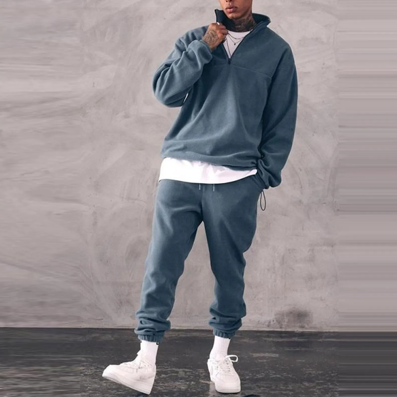 

Suit Men's Fashion Solid Color Stand Collar Hoodie Casual Sport Loungewear Set Popular Men's Apparel Trendy Streetwear