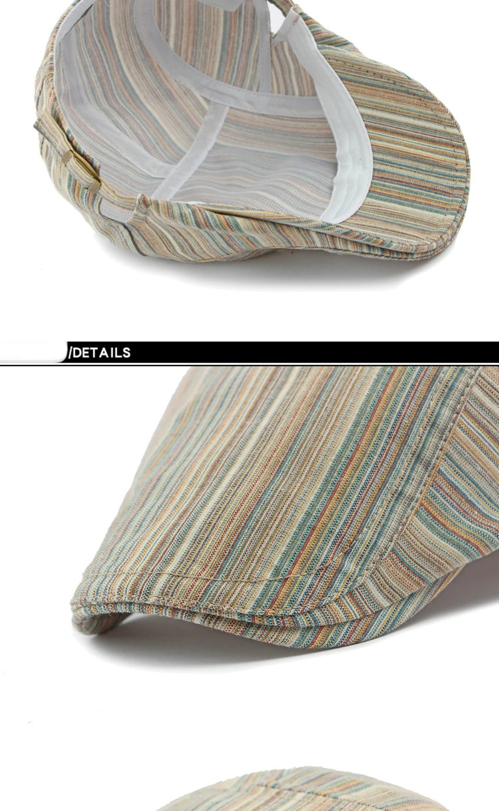 HT4630 Baskenmütze für Damen, Retro-Künstlermütze, Unisex Verstellbare Flache Kappe, Frühling Sommer Gestreifte Baskenmütze für Männer und Frauen – Detail 12