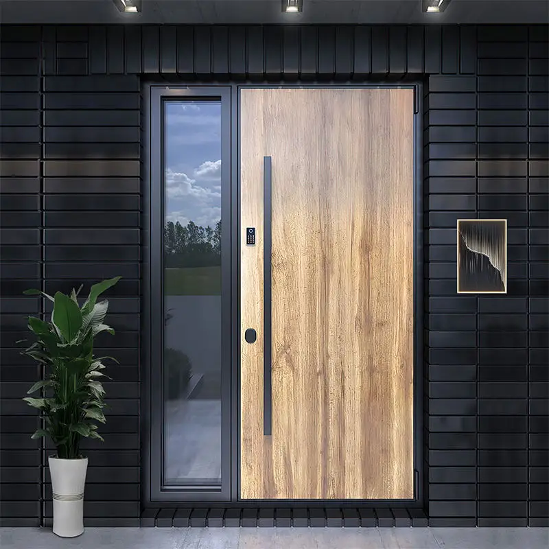 

Suitable for Large Luxurious Grand Aluminum Entry Door of Villas with Side Opening Windows Handles An Electronic Lock Front Door