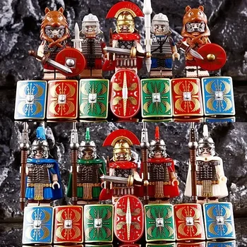 Middle Ages Knights Rome Warrior Soldiers Army Figures Weapons Armor War Military Building Blocks Mini Toys Kids Christmas Gift