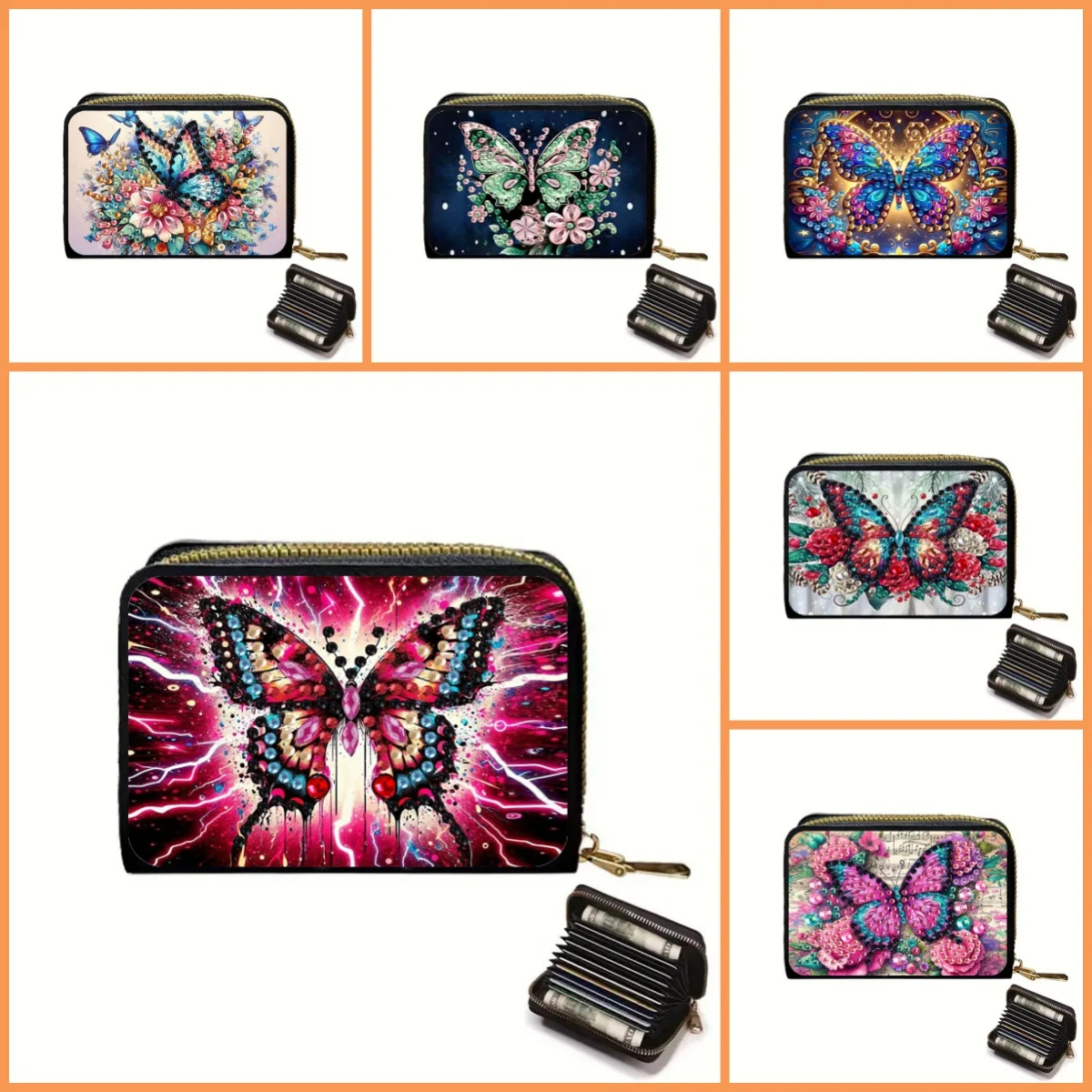 1 DIY Diamond Painting Set with Butterfly Pattern and Crystal Gemstone PU Card Case, Suitable for Holding Money and Bank Cards - view 3