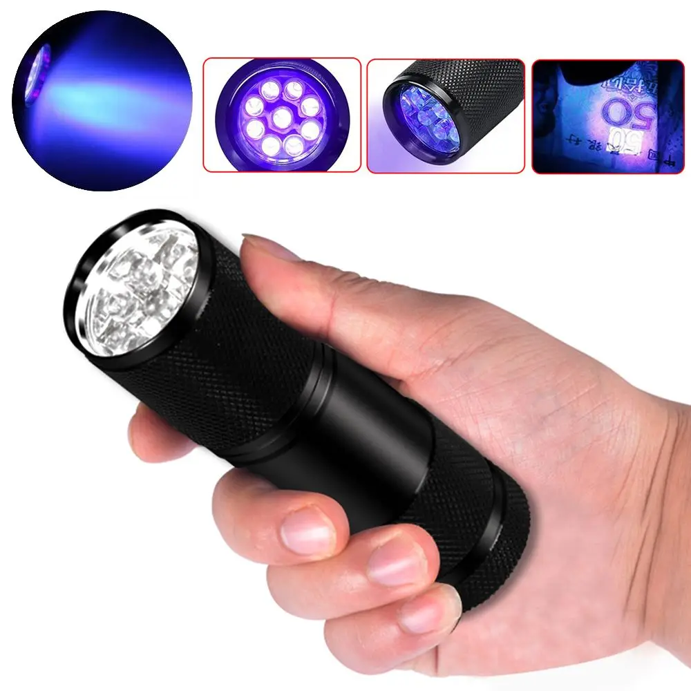 

Waterproof Detection Light 395nm 9 LED Flashlight UV Torch Ultra Violet Purple Light