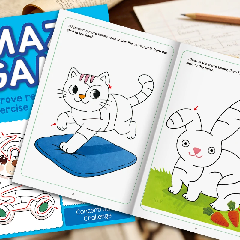 Livre de labyrinthes pour enfants, activités d'apprentissage préscolaire, jeux de développement cérébral, exercices de motricité fine, cahier de puzzles logiques, jeux de table, cadeau d'anniversaire.