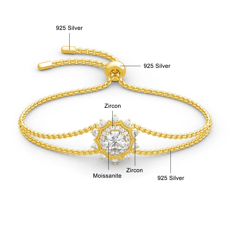 Szjinao-Bracelet Fleur Moissanite pour Femme, Bijoux de Luxe, Argent 6.5, Cadeau de Noël Certifié, Livraison Gratuite, 1ct, 100% mm, 925