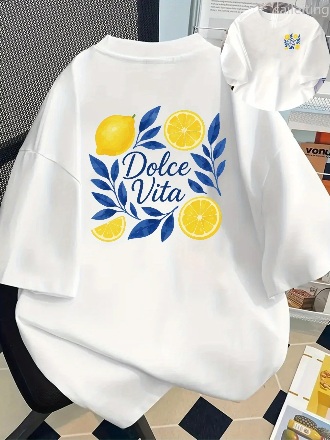 

Женская белая футболка Dolce Vita с принтом лимона и листа, с коротким рукавом, эластичная футболка с круглым вырезом, повседневная женская футболка в стиле Харадзюку с коротким рукавом
