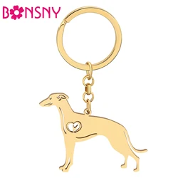 Bonsny Stainless Steel Gold-plated Whippets Dog Keychains Keyring Animal Pet Key Chain For Women Girls Fashion Jewelry