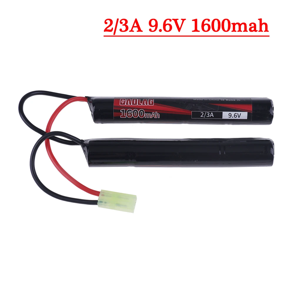 2/3A Ni-MH 1600mAh 9.6V Stick Airsoft Guns Battery with Mini Tamiya Connector for AK47, MP5K, RPK, PKM, G36C, MC51