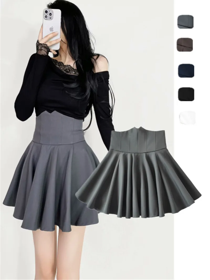 Slimming Fibone aped High Waist f Skirt with A-Line Pleats Prevents Exposure Enhances Leg Length ort Puffy Skirt