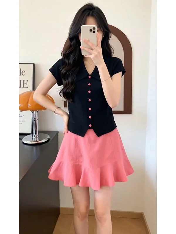

Summer New Style Hot Girl Bodycon Fish Tail Skirt Fashion Slimming Top Pure Desire Elegant Two Piece Set Trendy Women's Wear