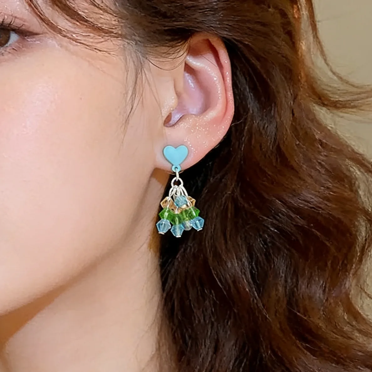 Colorful Crystal Heart Tassel Earrings for Women Sweet Summer Unique Niche Design 2026 New Trendy Lightweight
