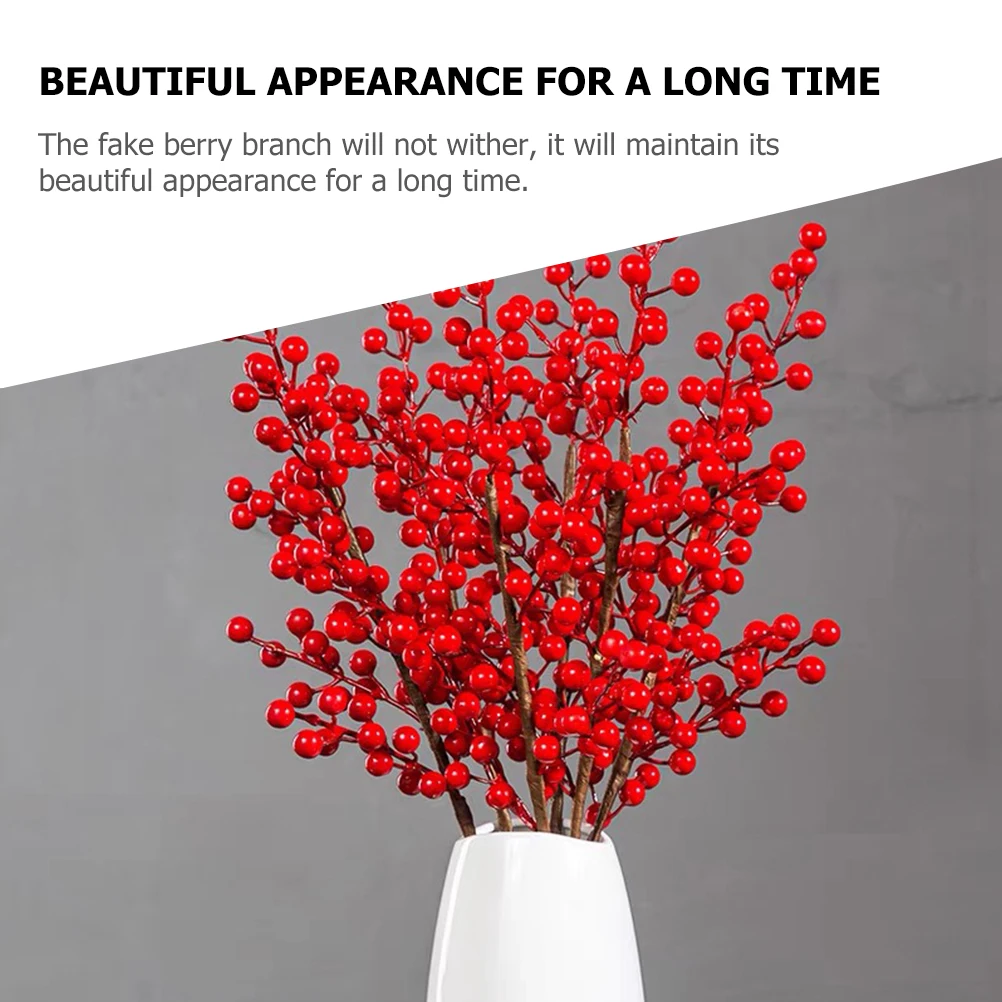 

20pcs Red Branches Christmas Diy Picks Artificial Berry Stems Decor Simulation Berries Wreath Table Decoration Fake Berry Branch
