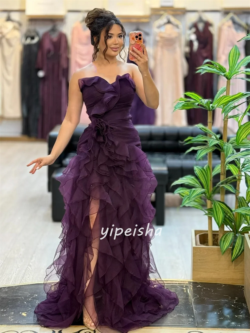 Customized Modern Style Classic Tulle Ruched A-line Strapless Long Dresses Bespoke Occasion Dresses Sizes Available High Quality image 2