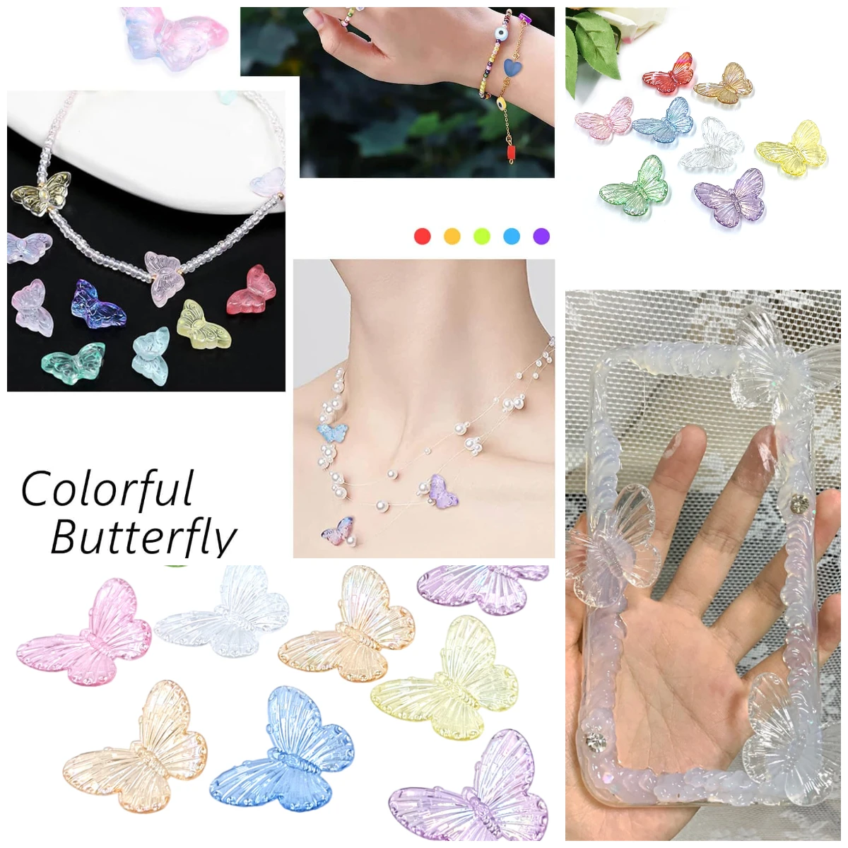 Cuentas sueltas de mariposa de Color láser para fabricación de joyas, accesorios de decoración del hogar, pulsera, 5/10 piezas