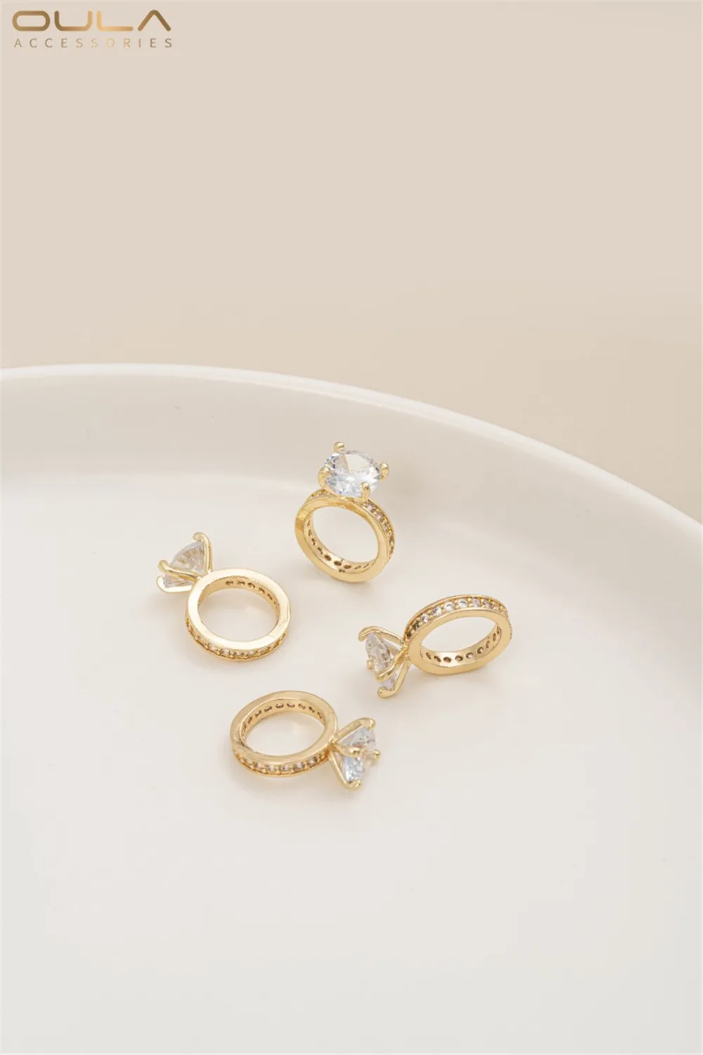 

1pcs 14K Gold-plated Zircon Ring Pendant, Diy Carat Diamond Ring, Necklace, Collarbone Chain Pendant