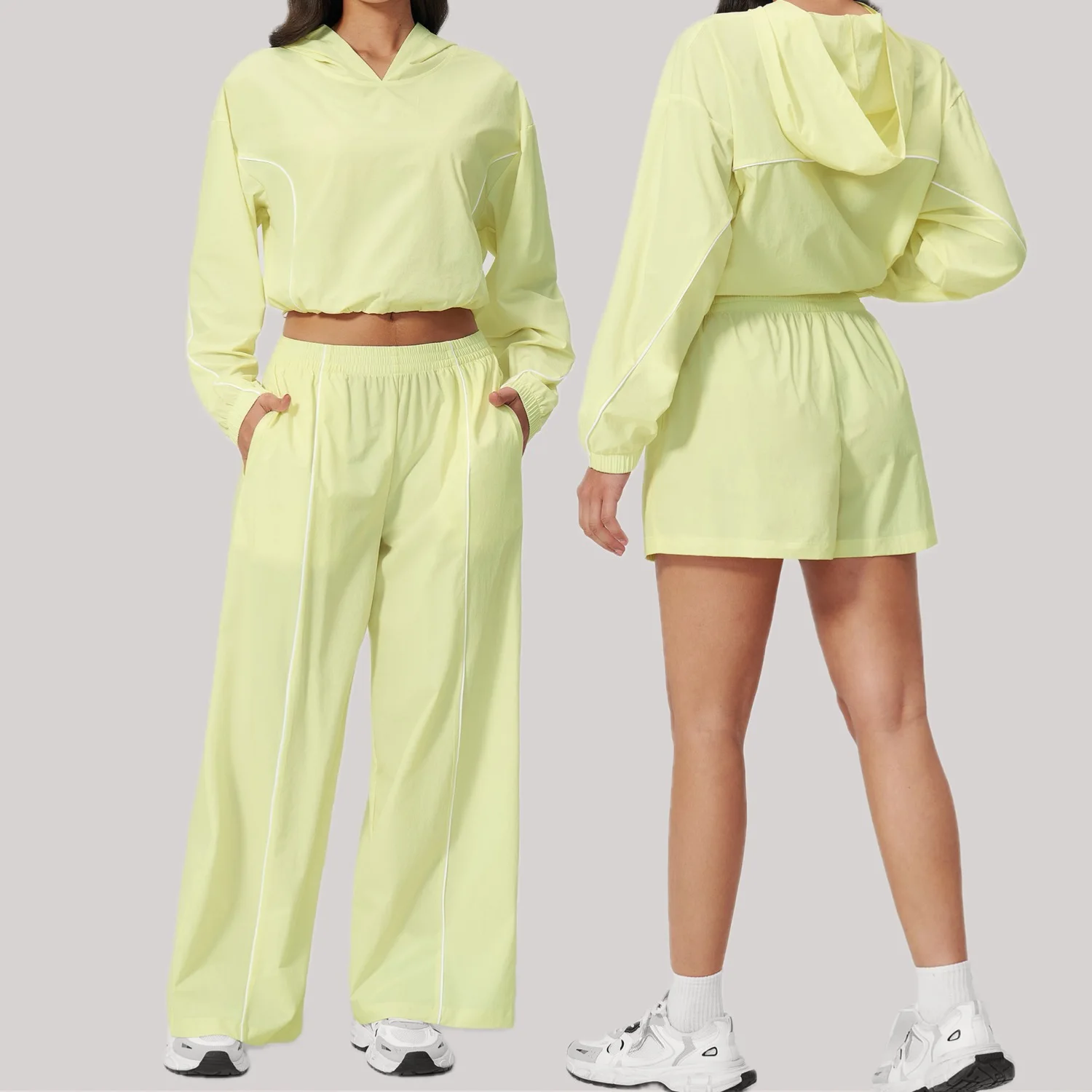 New Summer Sunscreen Sports Set Women Yoga Set Zipper Windproof Hooded Sunscreen Fitness Set Female Leisure Workout Cycling Sets