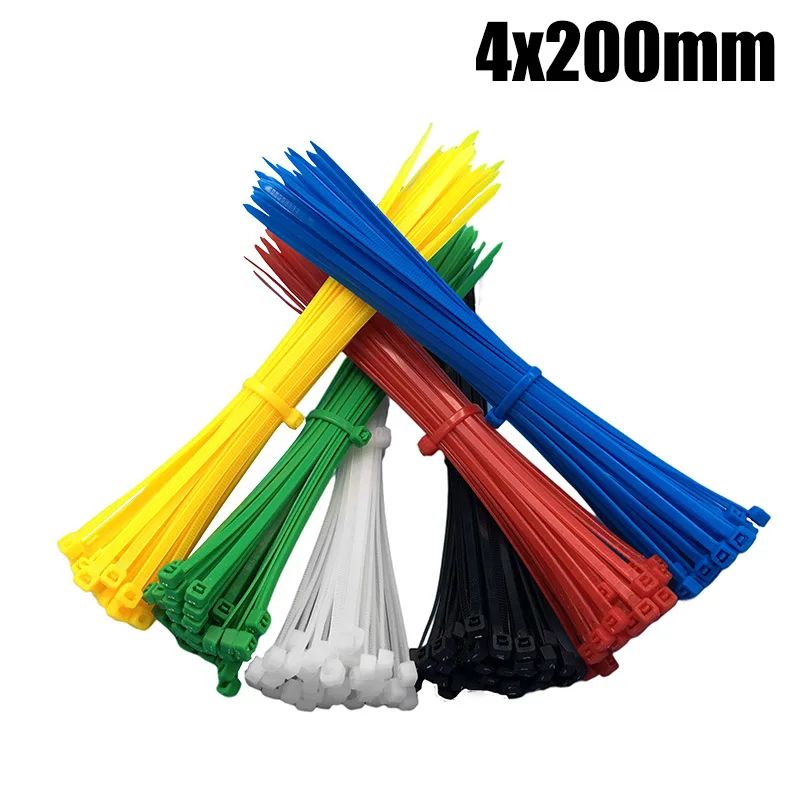 

100pcs 4x200mm Colored Self-locking Plastic Nylon Tie Cable Tie Fastening Ring Cable Tie Zip Wraps Strap Nylon Cable Tie Set