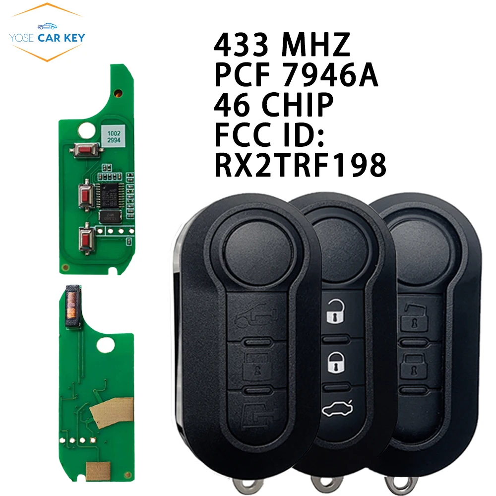 YOSE For Fiat 500 Doblo Bravo Ducato Qubo Grande Punto Marelli DelphiBSI Remote Flip Car Key 433Mhz ID46 LTQFI2AM433TX