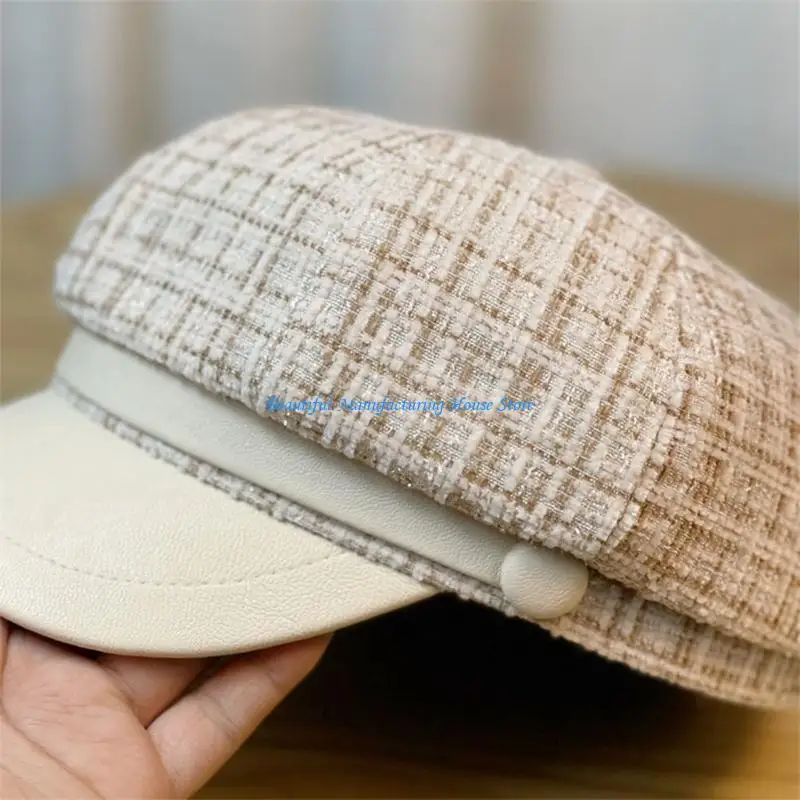 

E56A Fashion Check Hat for Women Girl Driver Hat Breathable Octagonal Hat