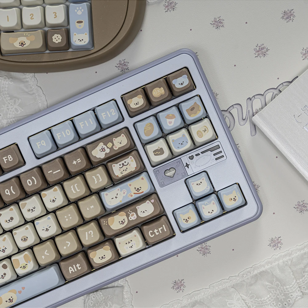 Kawaii Pastel Cats Dessert Mao Profile Keycaps (130 Keys)