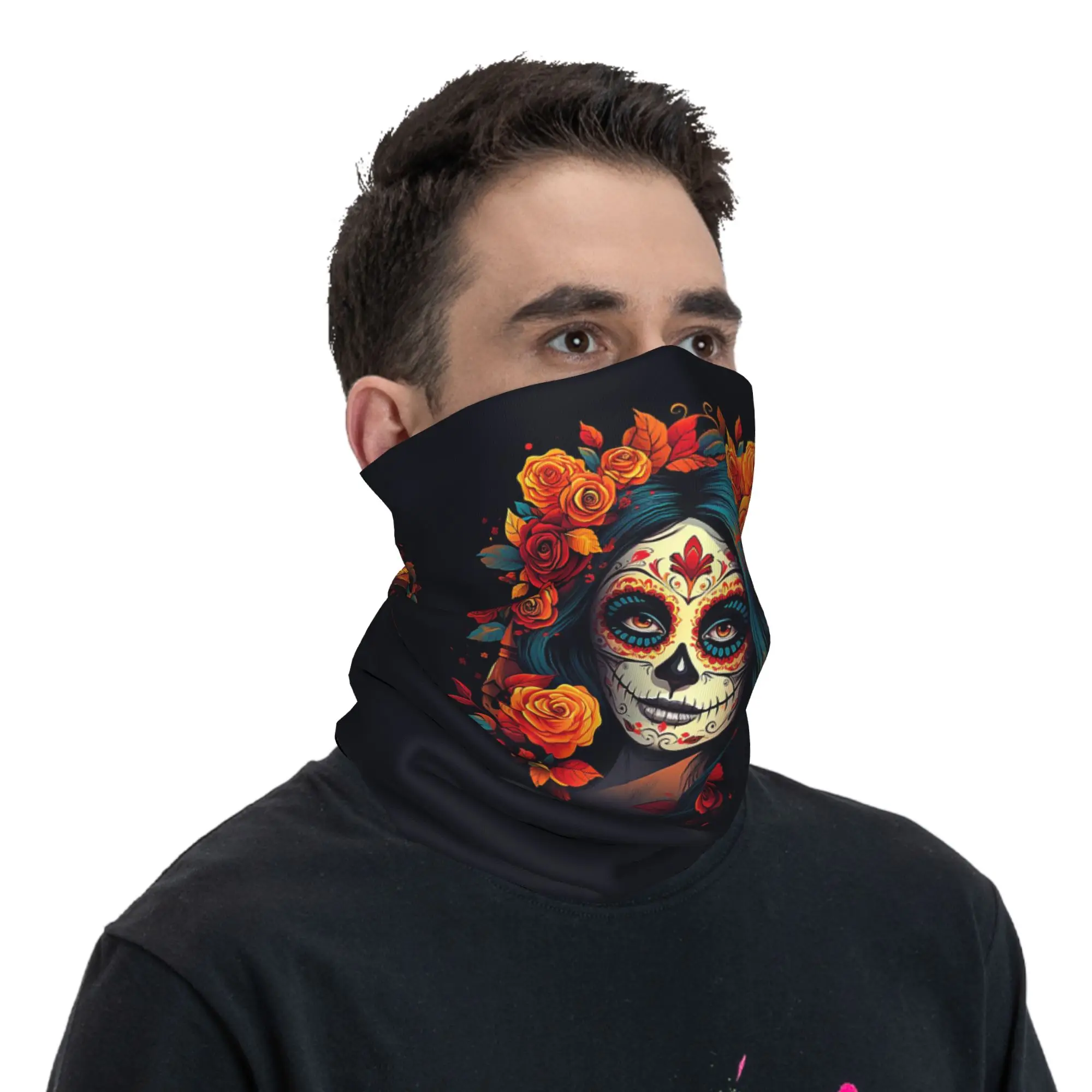 Mexican Skull Calavera Illustration Bandana Neck Cover Printed Wrap Scarf Headband Hiking Fishing Unisex Adult Breathable