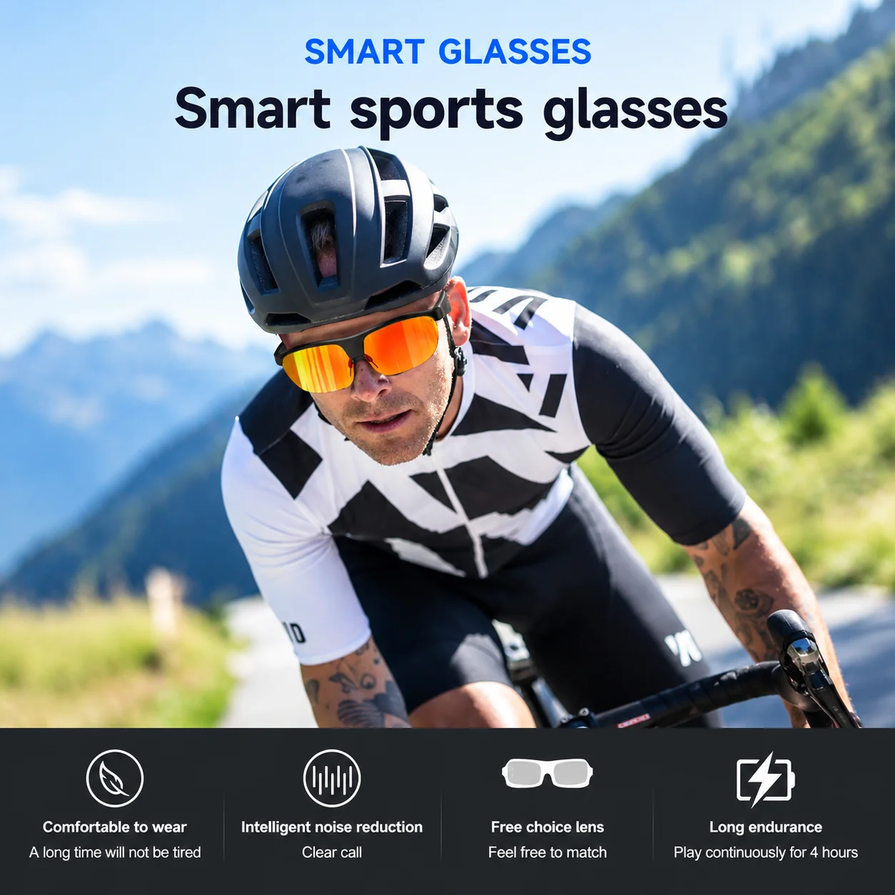 Smart Glasses Open Ear Bluetooth Headphones ENC Noise Cancelling Wireless Audio Sunglasses Hands-Free Call Stereo Men Women