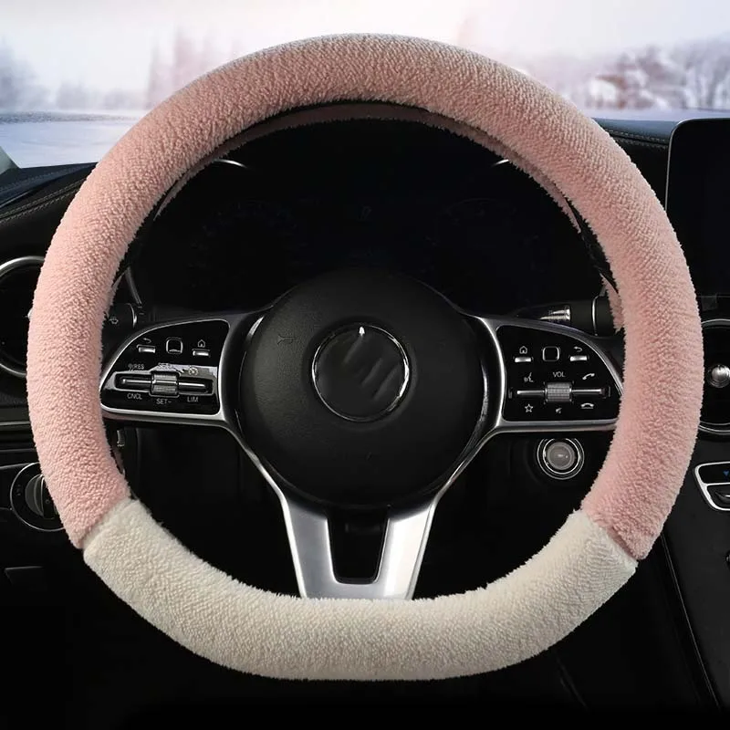 Lamb Wool Material Comfortable and Warm Universal car steering wheel cover Fashion and Soft Auto Accessories 38cm