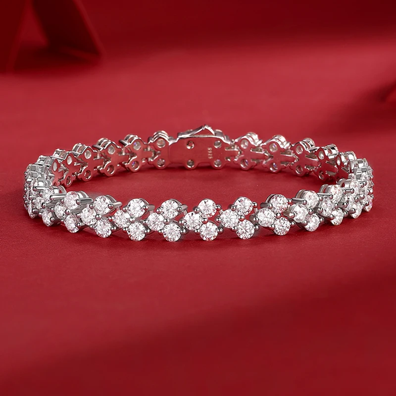 

3MM 925 Sterling Silver Moissanite Cluster Setting Women Jewelry Sparkling Luxury Elegant Gift Bracelet