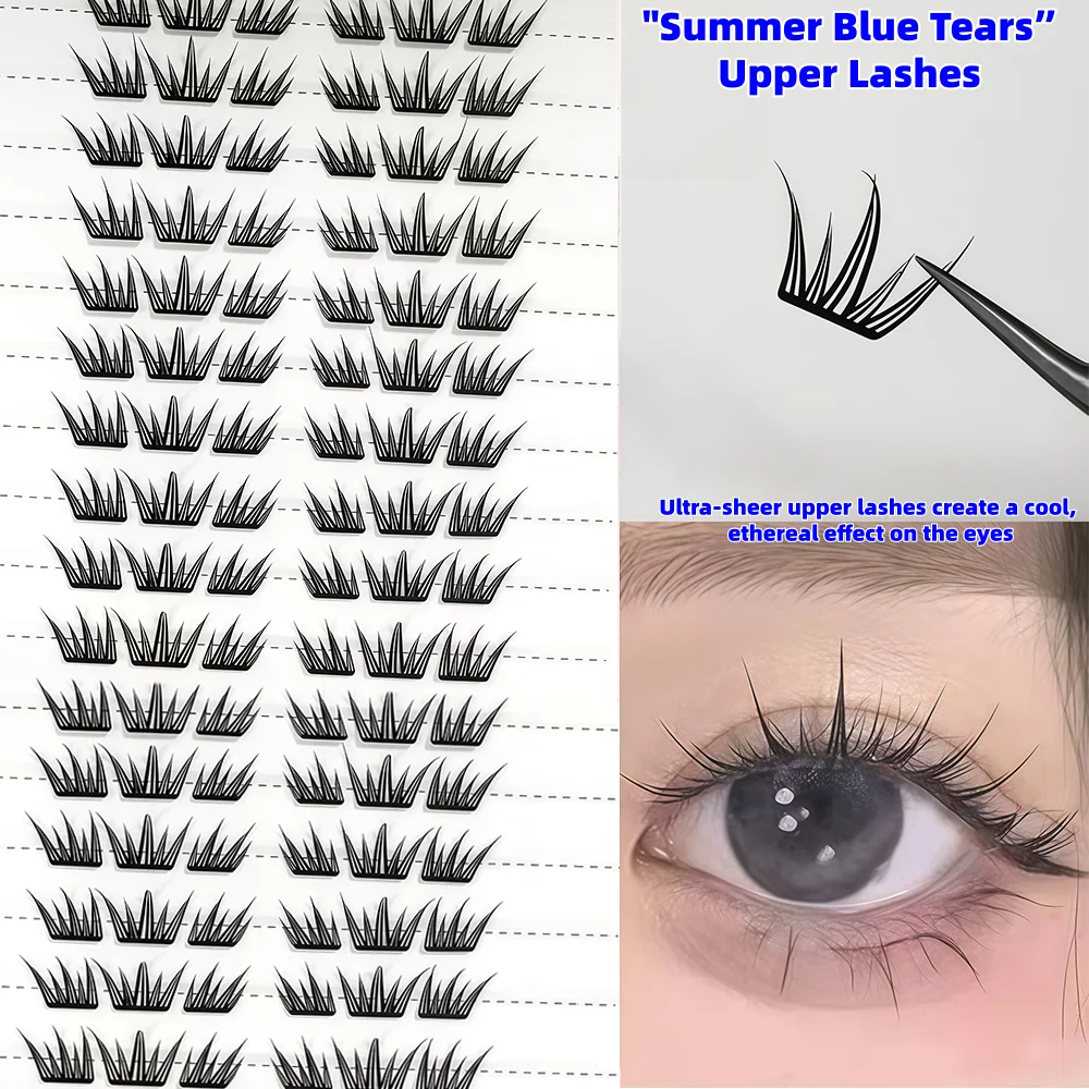 Libro de pestañas de lágrimas azules de gran capacidad para principiantes, 32 filas, simulación natural, un solo grupo, rizador, hoja pequeña y delgada, párpado segmentado