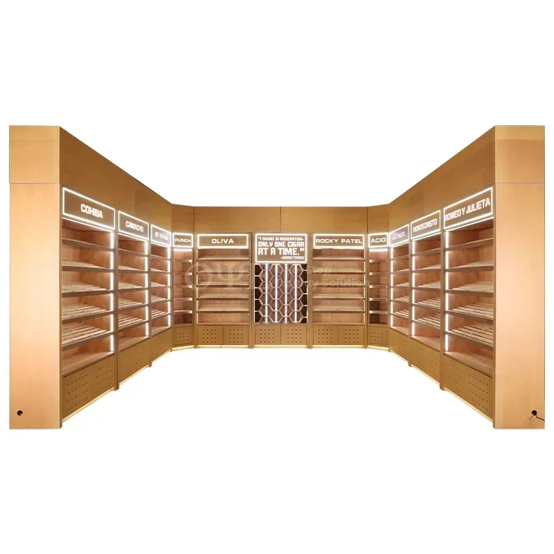 

HOT SALE Custom Unique Led Lighting Tobacco Display Cigar Wooden Furniture Smoke Commercial Showroom Cigar Shop Designcheap And