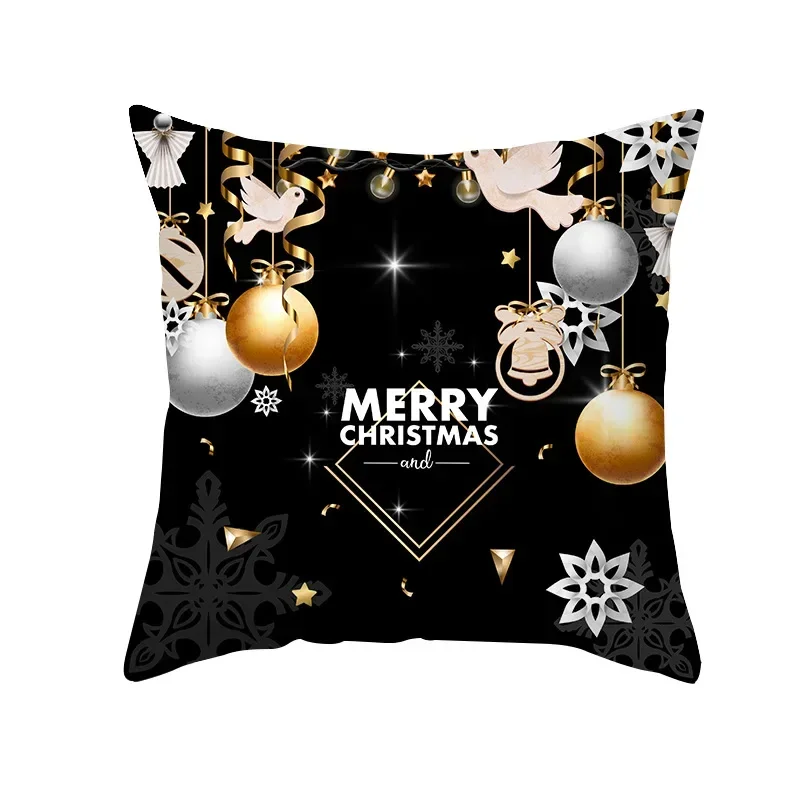 Black Gold Christmas Decoration Pillowcase  New Year Sofa Car Cushion Cover