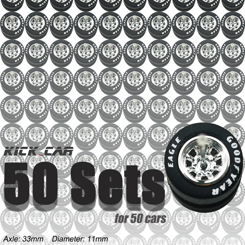 1/64 Model Car Wheels 50 Sets For Hotwheels with Rubber Tires Basic ABS Modified Parts Racing Vehicle Toys For Tomica MiniGT