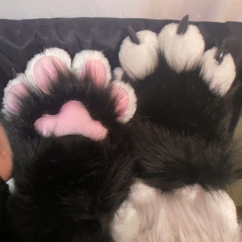 Guantes de disfraz de dibujos animados Kawaii, traje de pelo peludo Kigurumi, guantes de pata de gato de peluche, Kig chirriante, accesorios cálidos para Cosplay, regalos