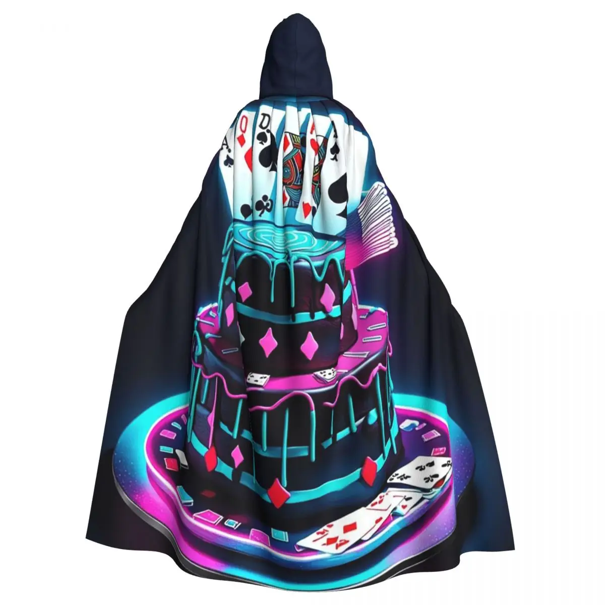 Poker Cards Cake Long Hooded Cloak Witch Medieval Costume Cosplay Cape HalloweenVampire Adult Unisex