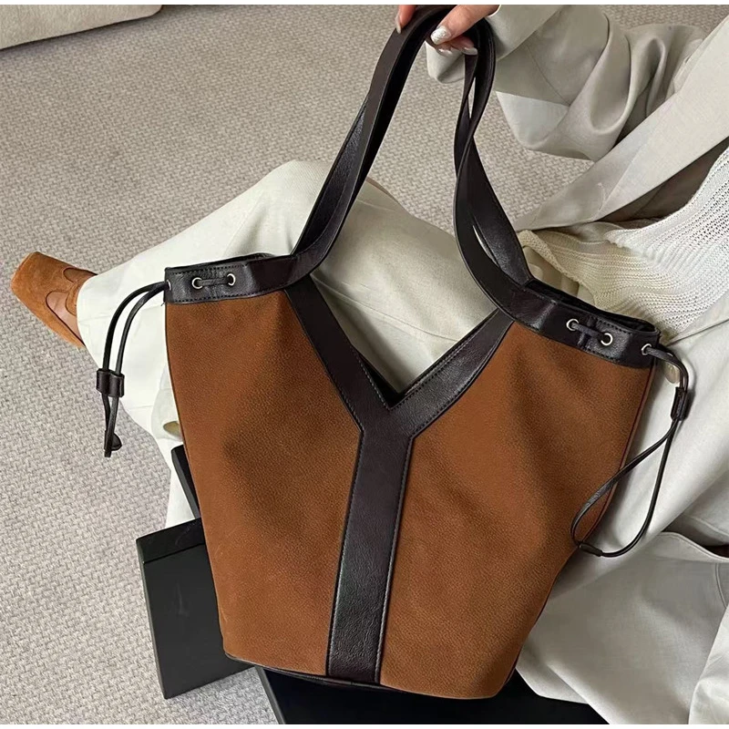 

Fashionable Brand Y-shaped Tote Bag European American Retro Casual Bag Large Capacity Frosted Handbag High-quality Underarm Bags