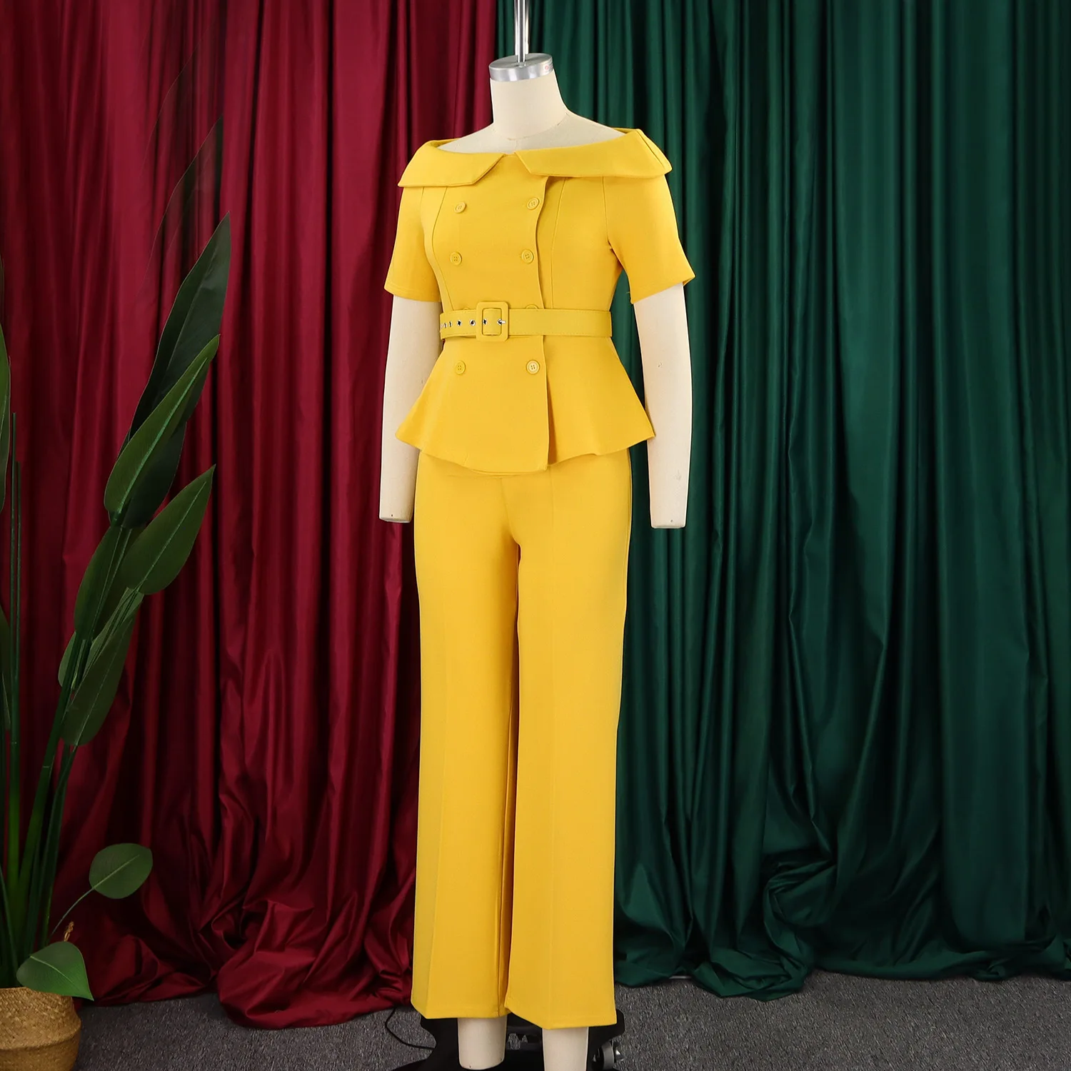 2 Piece Dashiki African Clothes for Women Summer Fashion African Short Sleeve V-neck Polyester Top Long Pant Matching Sets