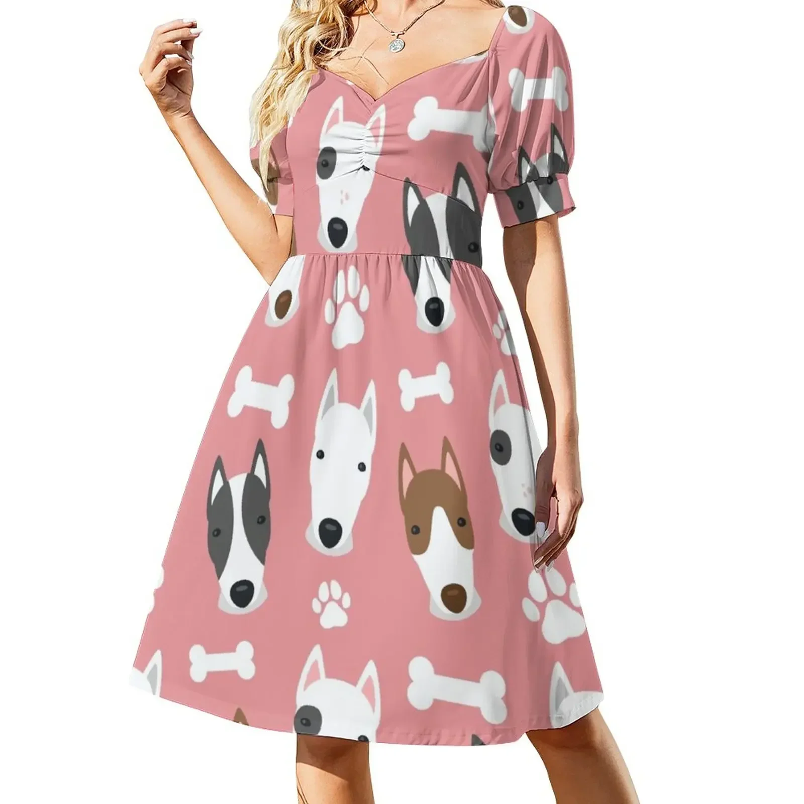 

Bull Terrier Dog breed Dog pattern Short-Sleeved Dress summer dresses womens 2025 elegant chic women dresses promotion
